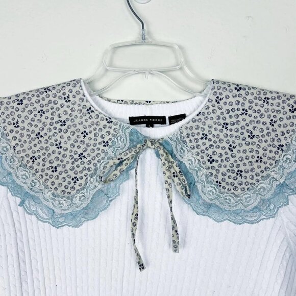 Vintage‑Inspired Detachable Collar – Blue Floral Print with Lace Trim - Picture 4 of 5